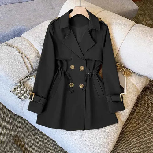 Drawstring Double-Breasted Trench Coat