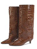 Women's Pointed Toe Kitten Heel Knee High Boots