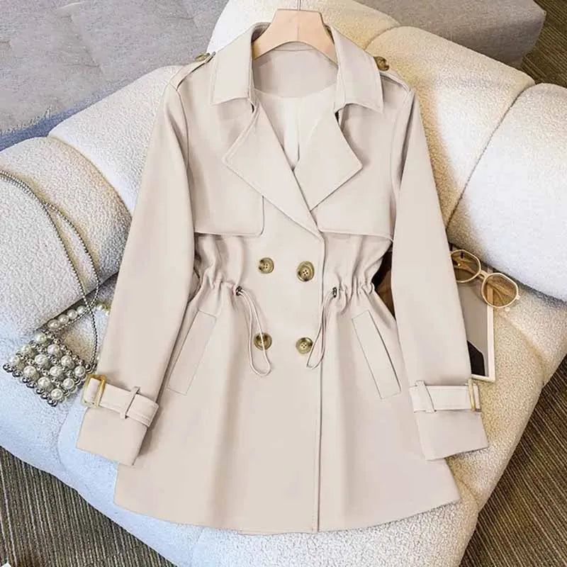 Drawstring Double-Breasted Trench Coat - Isabella Mae