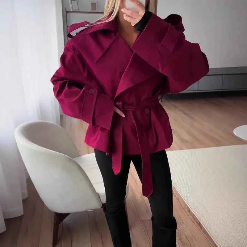 Cropped Belted Trench Jacket