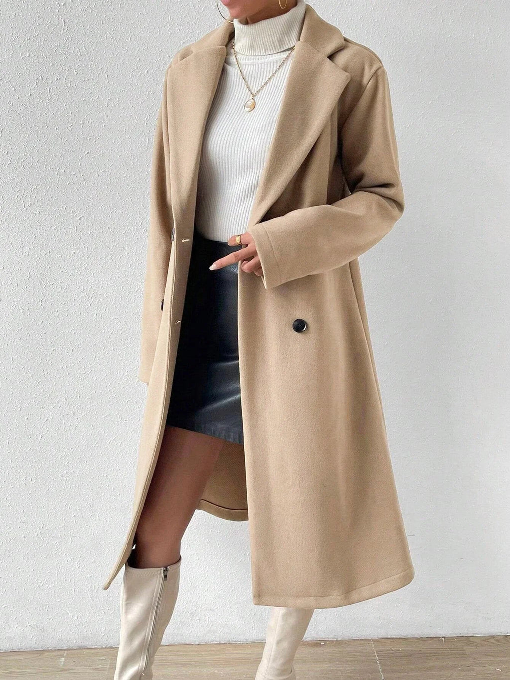 Longline Double-Breasted Lapel Coat - Isabella Mae
