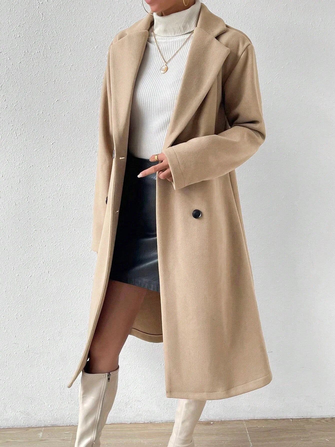 Longline Double-Breasted Lapel Coat - Isabella Mae