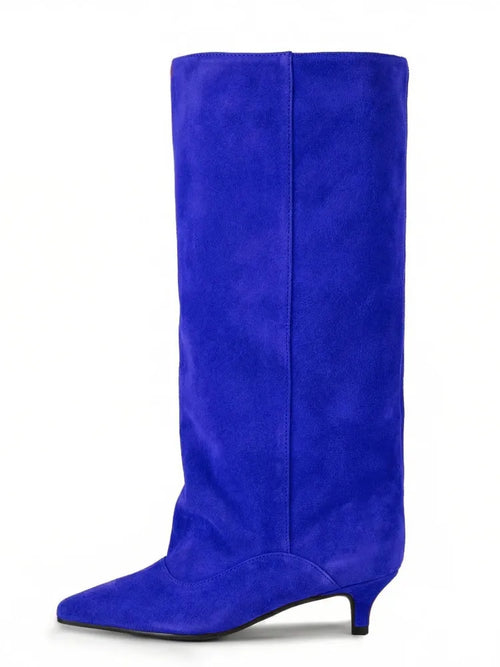 Women's Pointed Toe Kitten Heel Knee High Boots