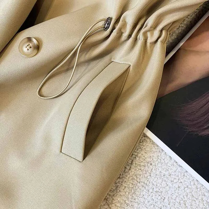 Drawstring Double-Breasted Trench Coat - Isabella Mae