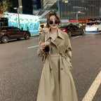 Belted Double-Breasted Long Trench Coat - Isabella Mae