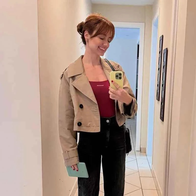Cropped Double-Breasted Trench Jacket