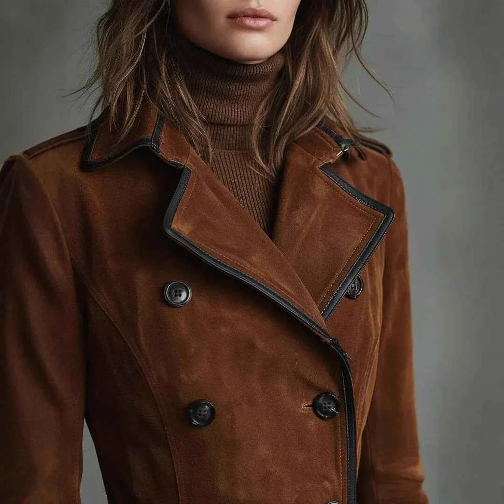 Faux Suede Trench Coat