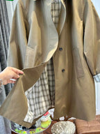 Khaki Plaid-Cuff Trench Coat