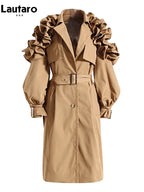 Ruffled Shoulder Belted Trench Coat - Isabella Mae