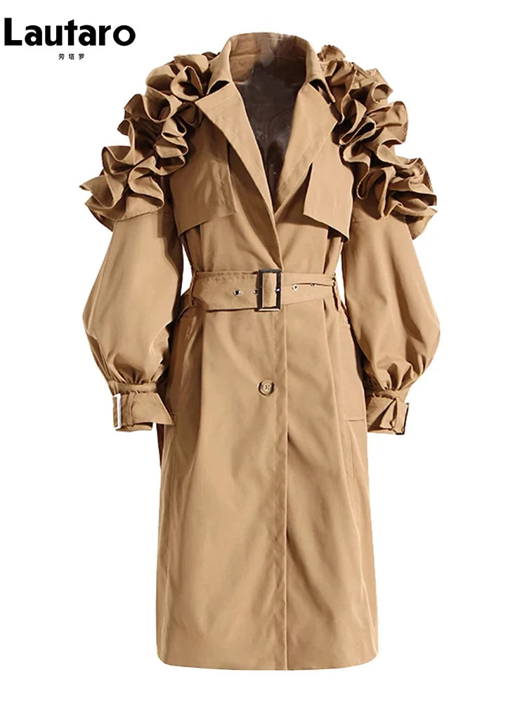 Ruffled Shoulder Belted Trench Coat - Isabella Mae