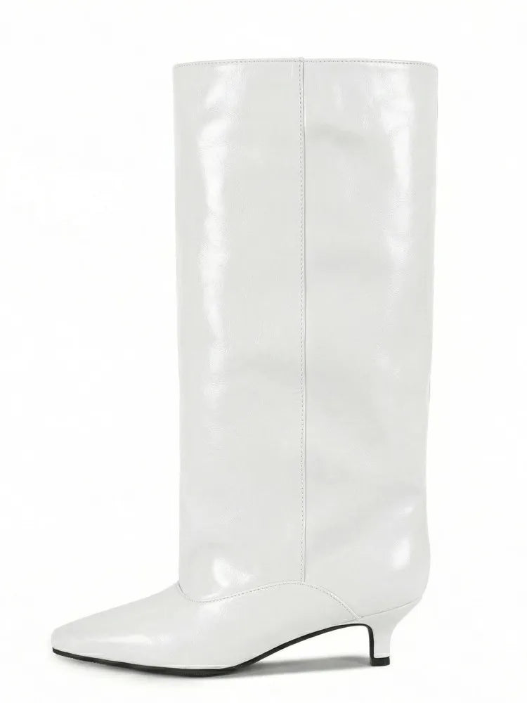Women's Pointed Toe Kitten Heel Knee High Boots