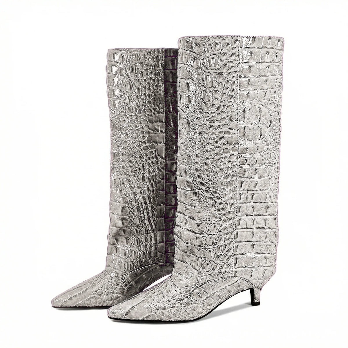 Women's Pointed Toe Kitten Heel Knee High Boots