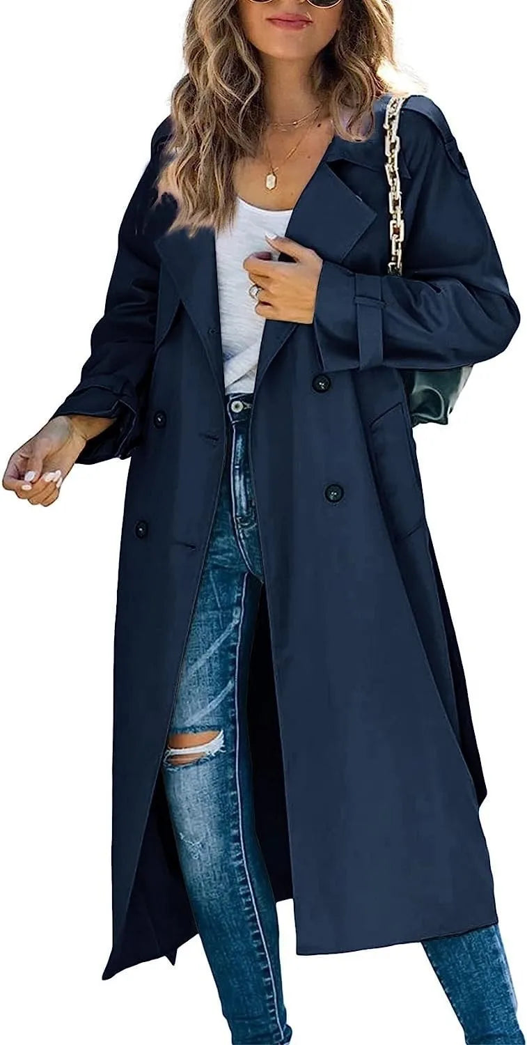 Long Double-Breasted Trench Coat - Isabella Mae