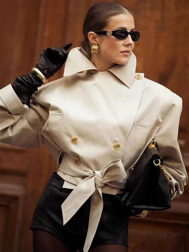 Belted Cropped Trench Jacket