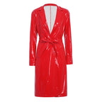 Wet-Look Belted Trench Coat - Isabella Mae