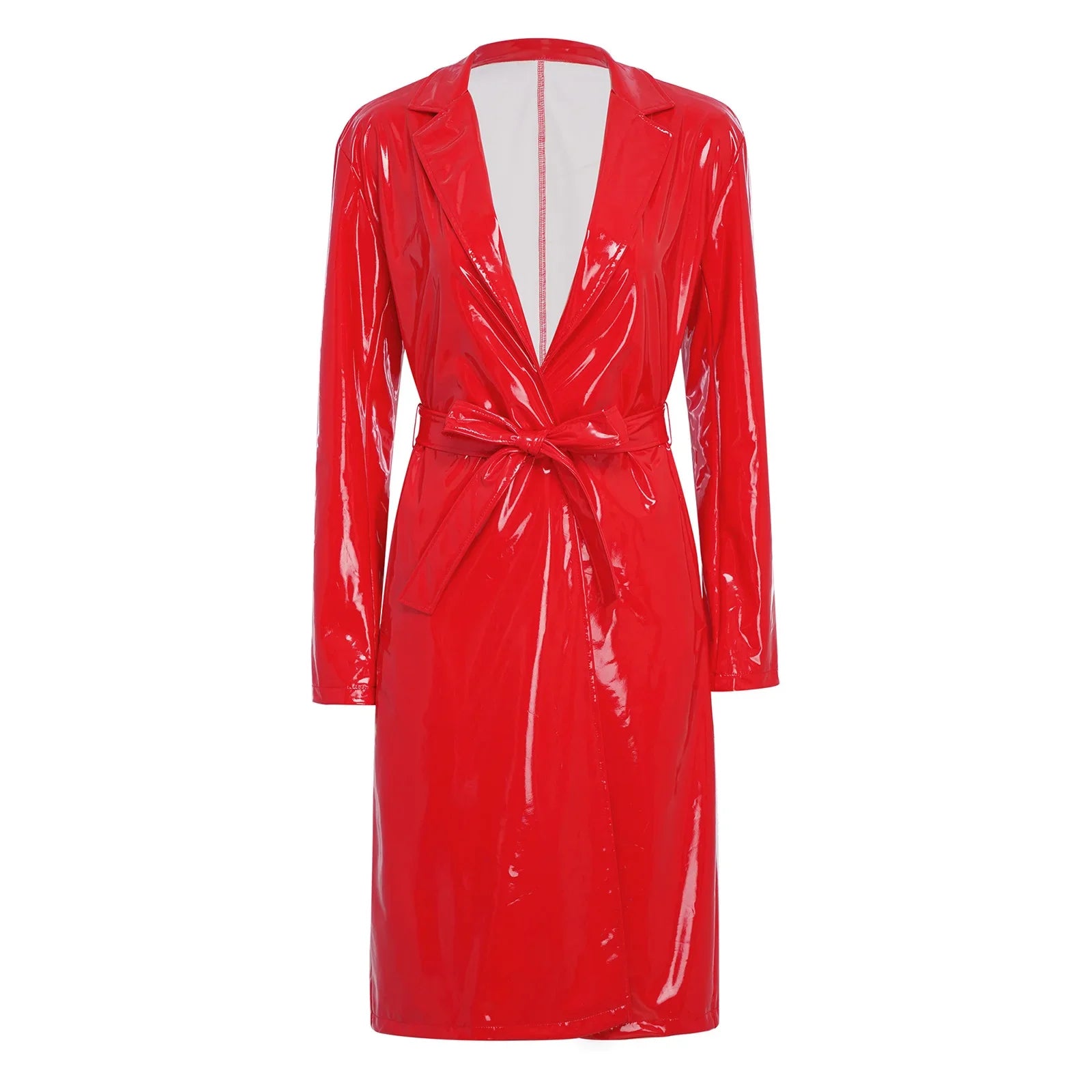 Wet-Look Belted Trench Coat - Isabella Mae