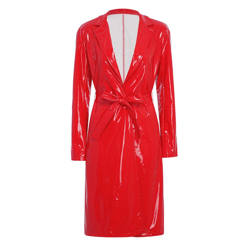 Wet-Look Belted Trench Coat