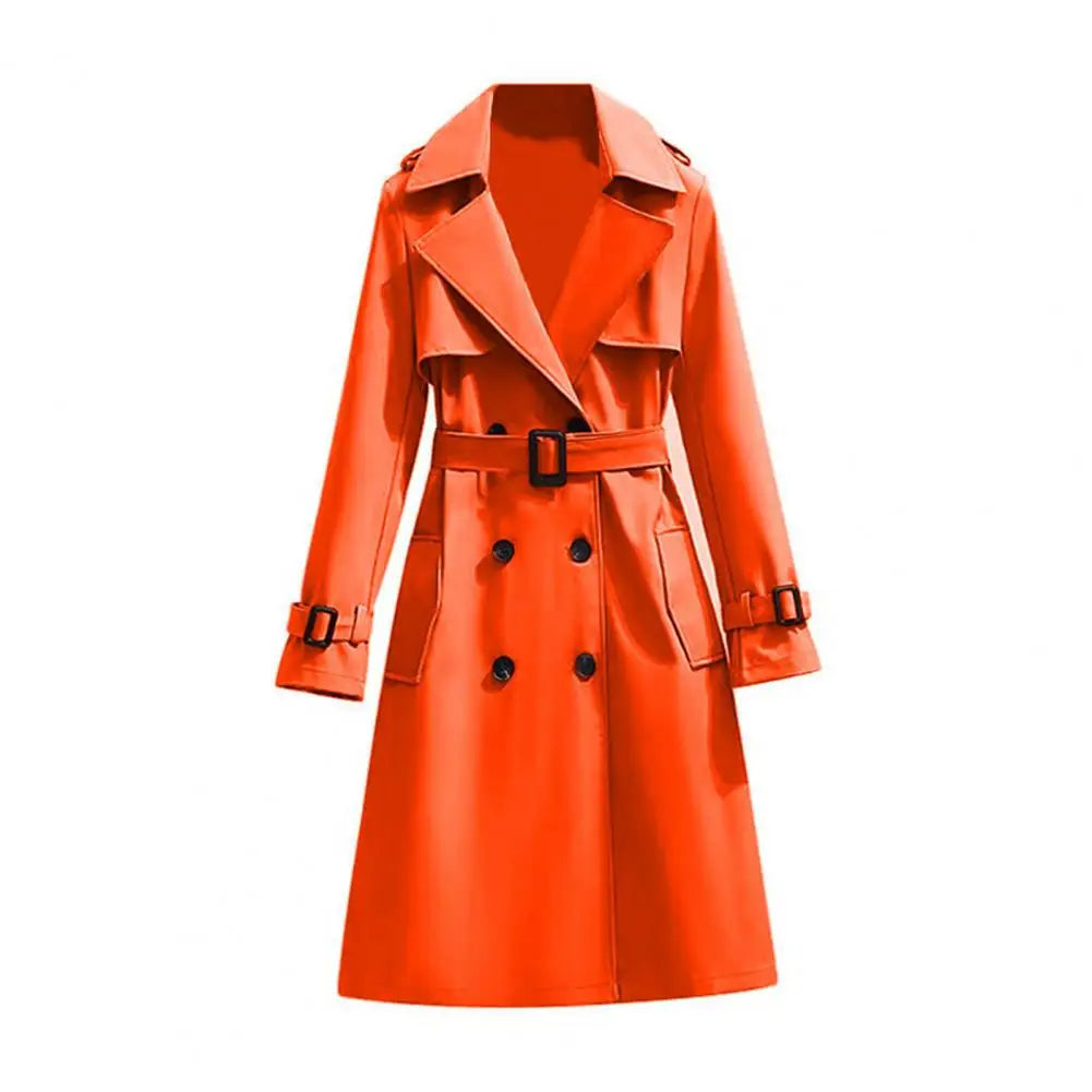 Belted Double-Breasted Long Trench Coat - Isabella Mae