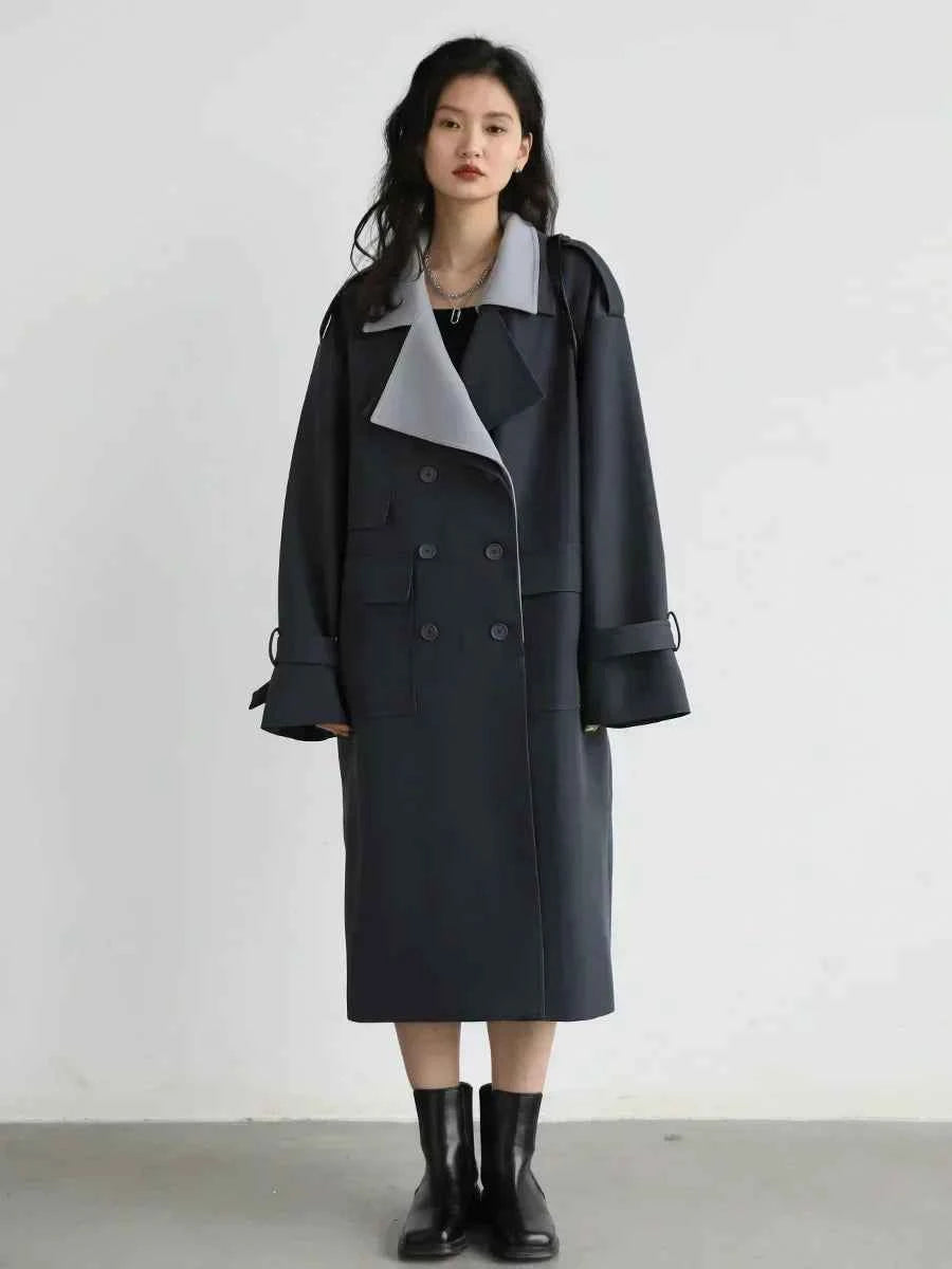 Contrast Lapel Trench Coat