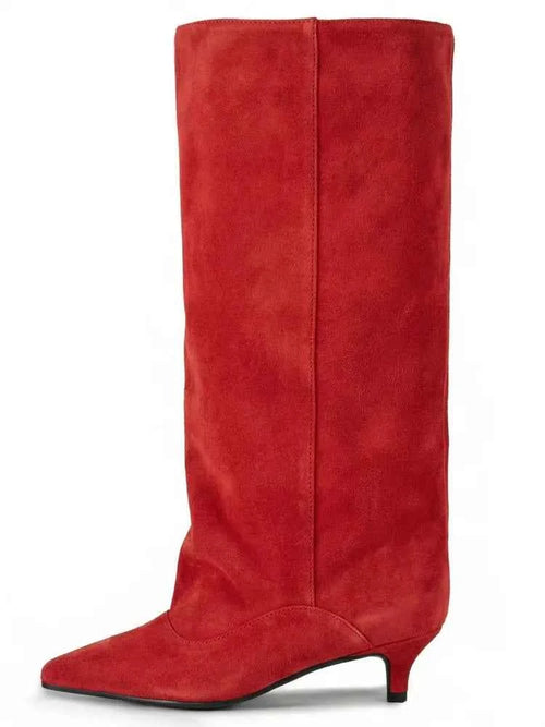 Women's Pointed Toe Kitten Heel Knee High Boots