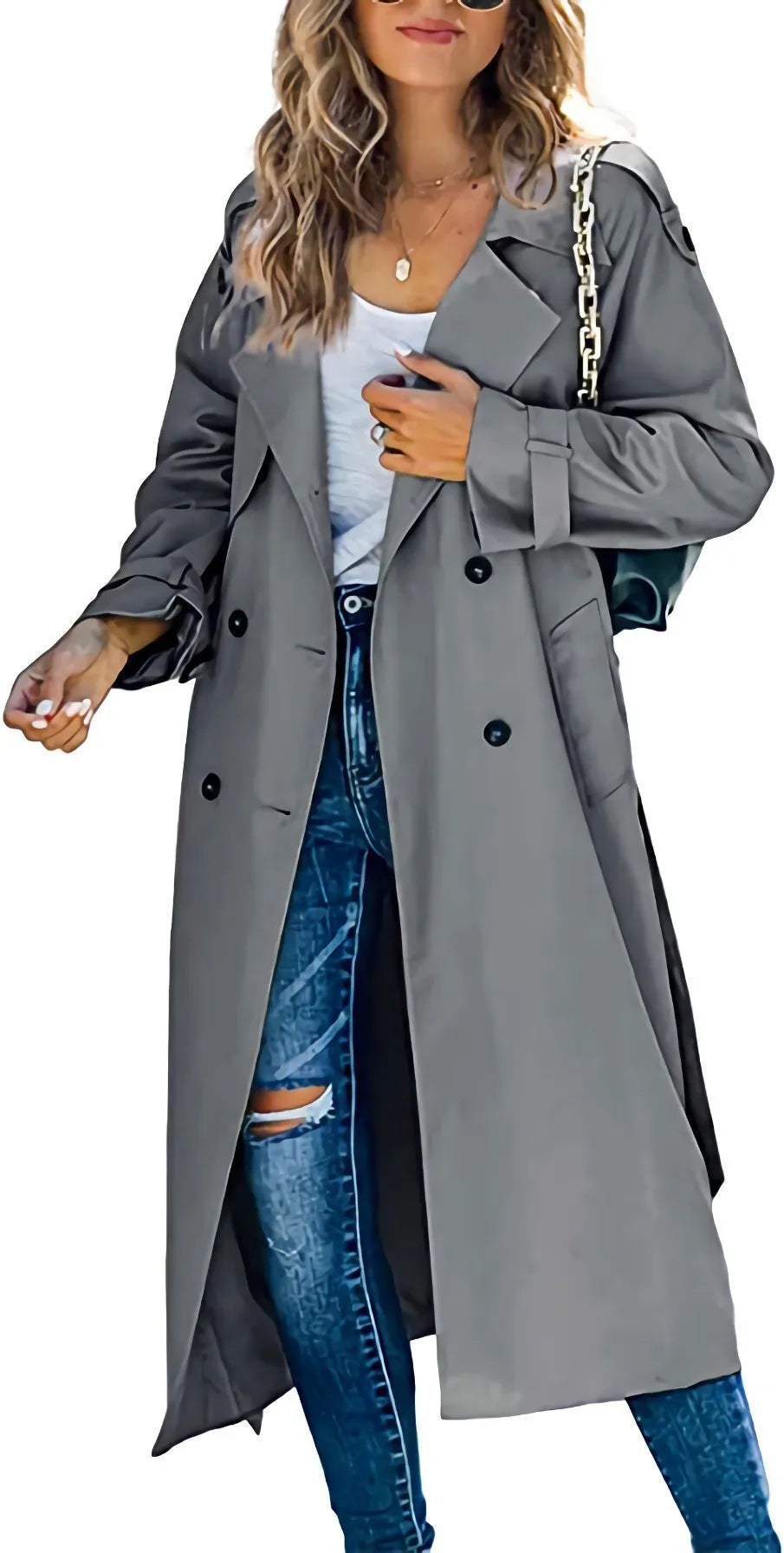 Long Double-Breasted Trench Coat - Isabella Mae