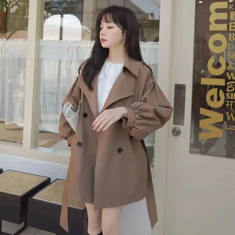Belted Puff-Sleeve Trench Coat