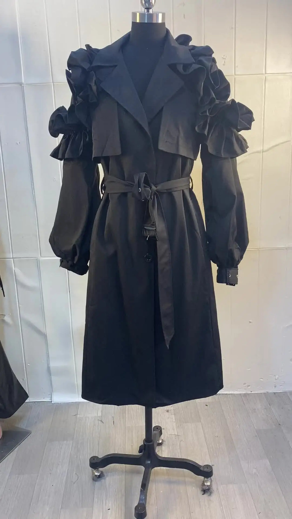 Ruffled Shoulder Belted Trench Coat - Isabella Mae