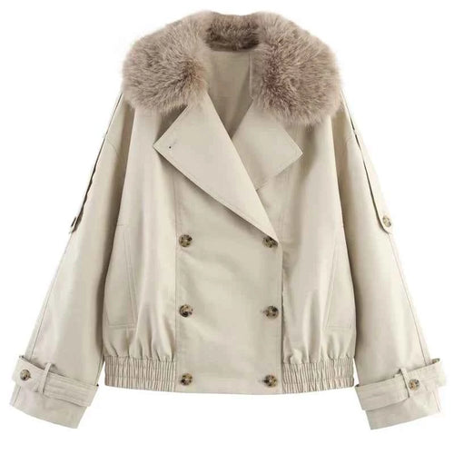 Fur-Trim Cropped Trench Jacket