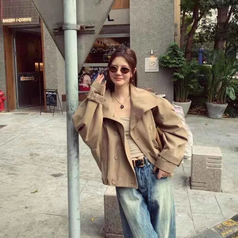 Cropped Double-Breasted Trench Coat