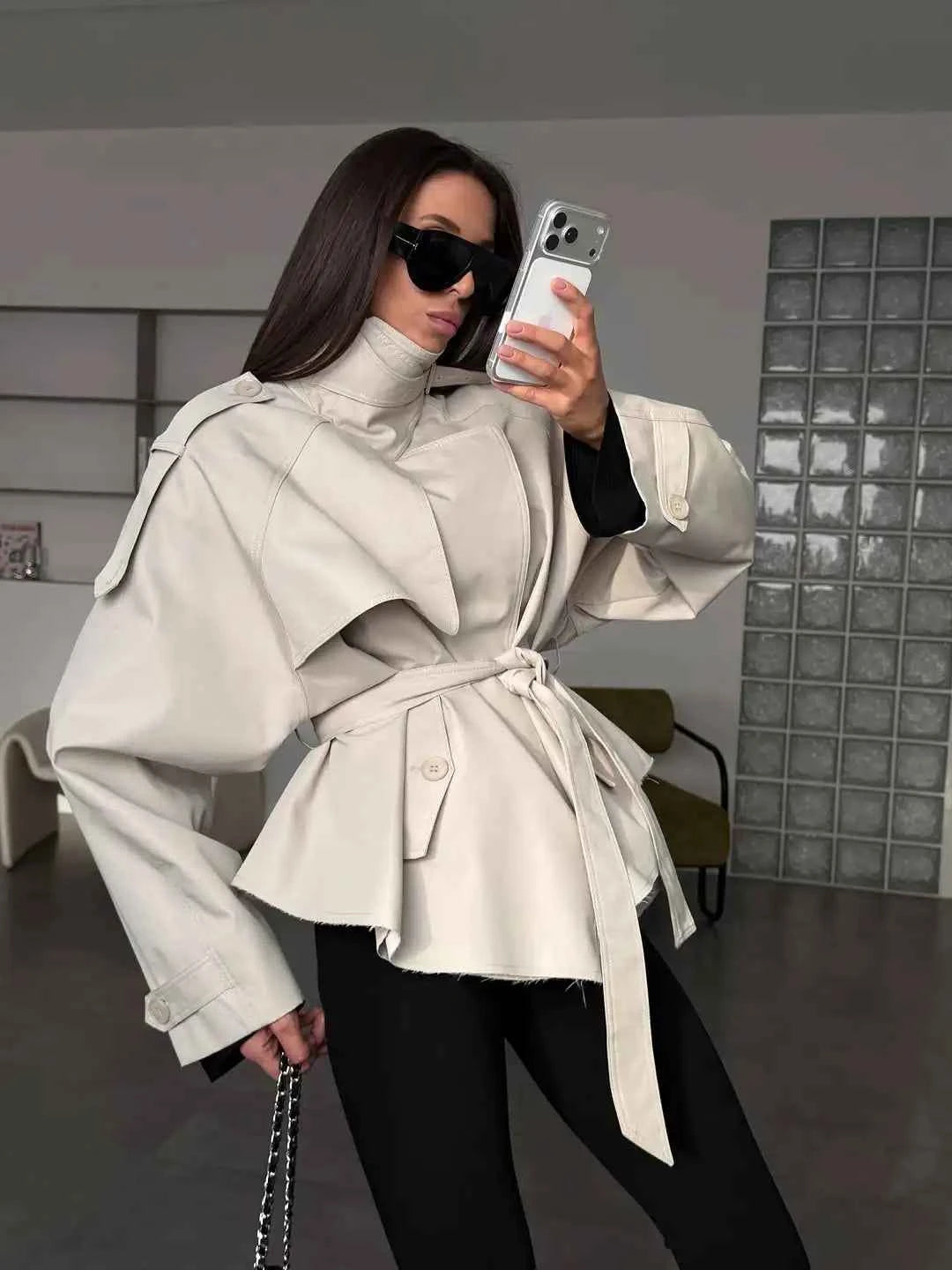Belted Cropped Trench Coat