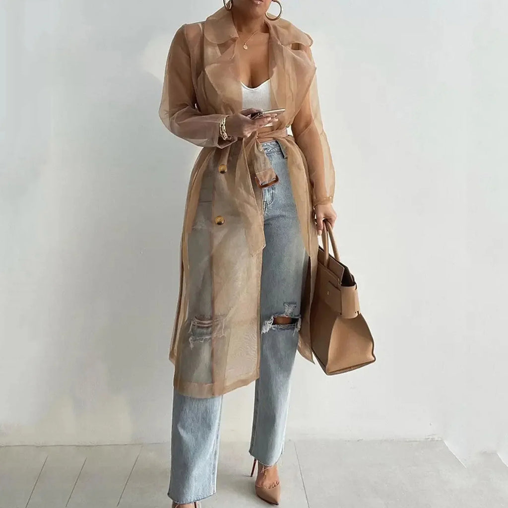 Sheer Mesh Trench Coat - Isabella Mae
