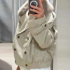 Cropped Fur Collar Trench Jacket