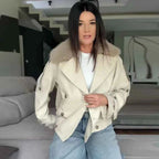 Cropped Fur Collar Trench Jacket