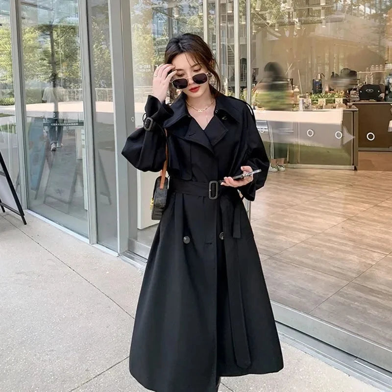Belted Double-Breasted Long Trench Coat - Isabella Mae