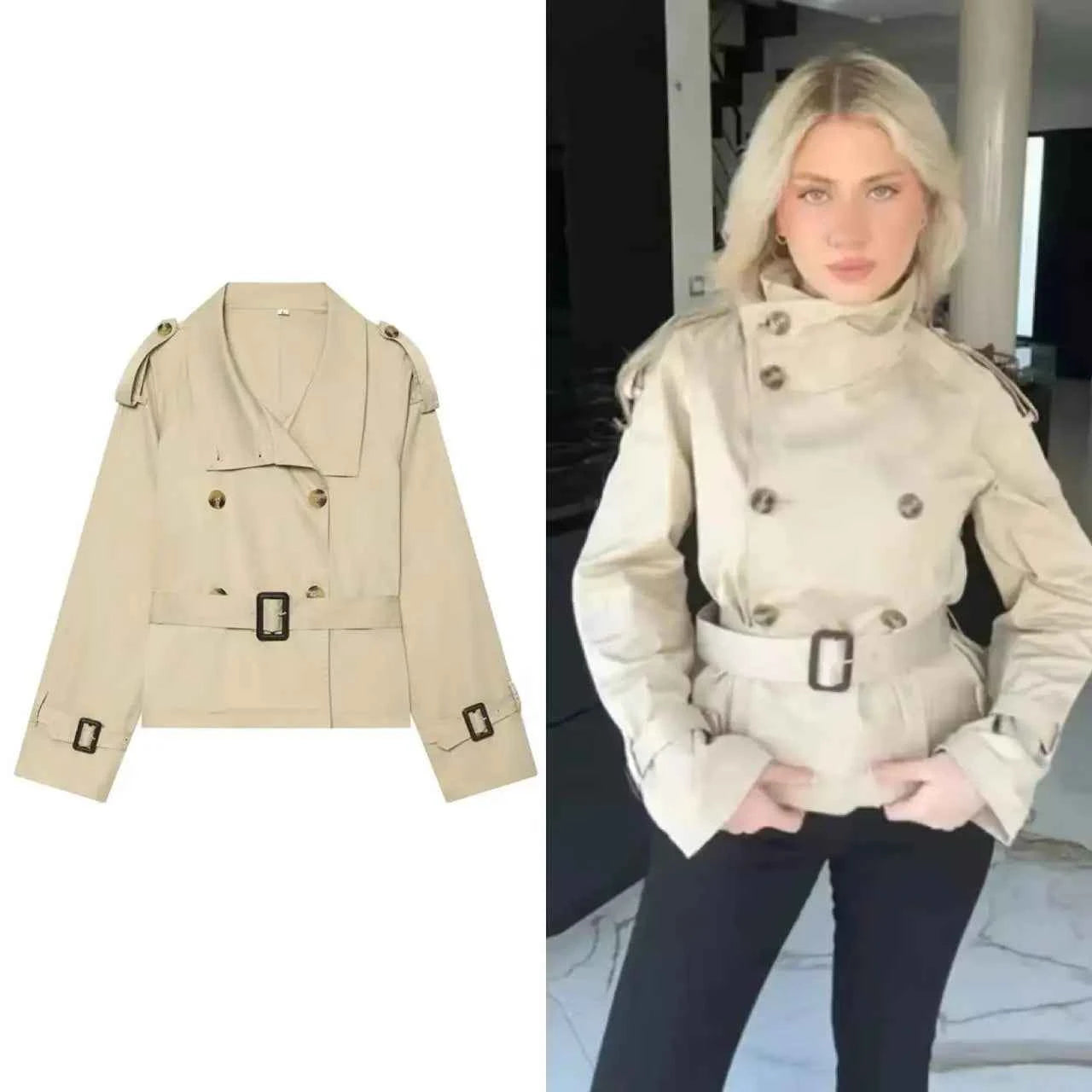 Belted Short Trench Coat