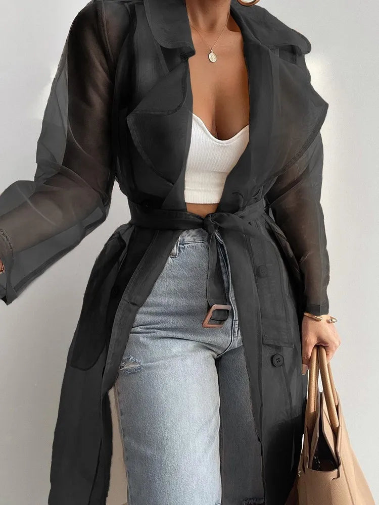 Sheer Longline Trench Coat - Isabella Mae