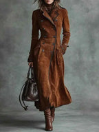 Faux Suede Trench Coat