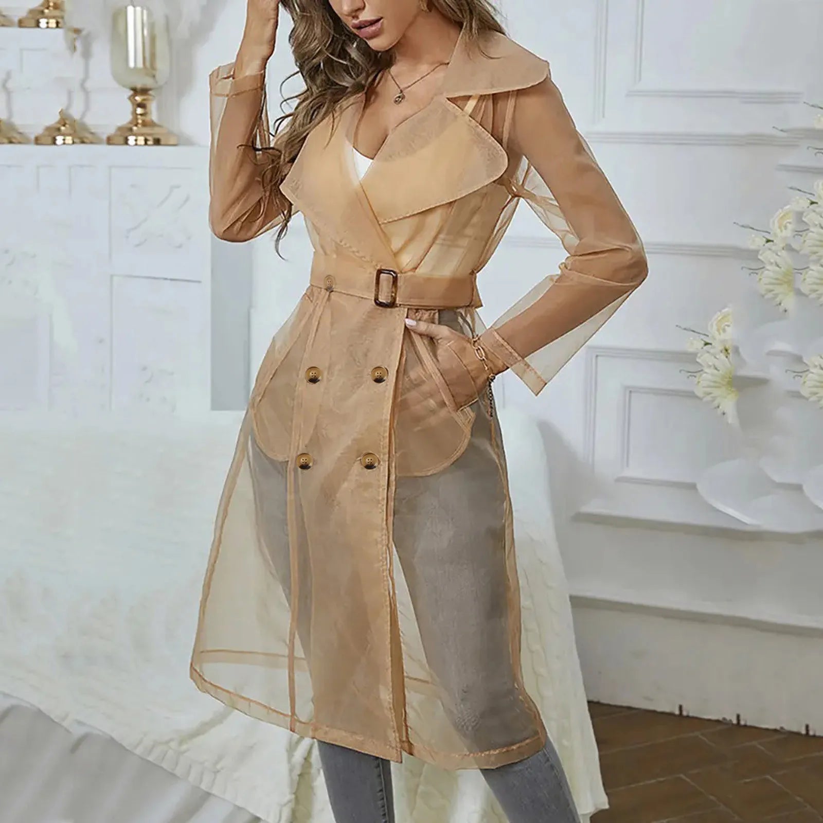 Sheer Mesh Trench Coat - Isabella Mae