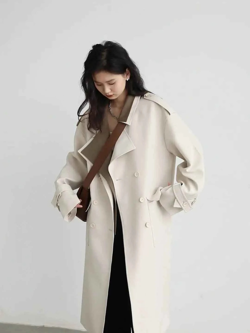 Contrast Lapel Trench Coat