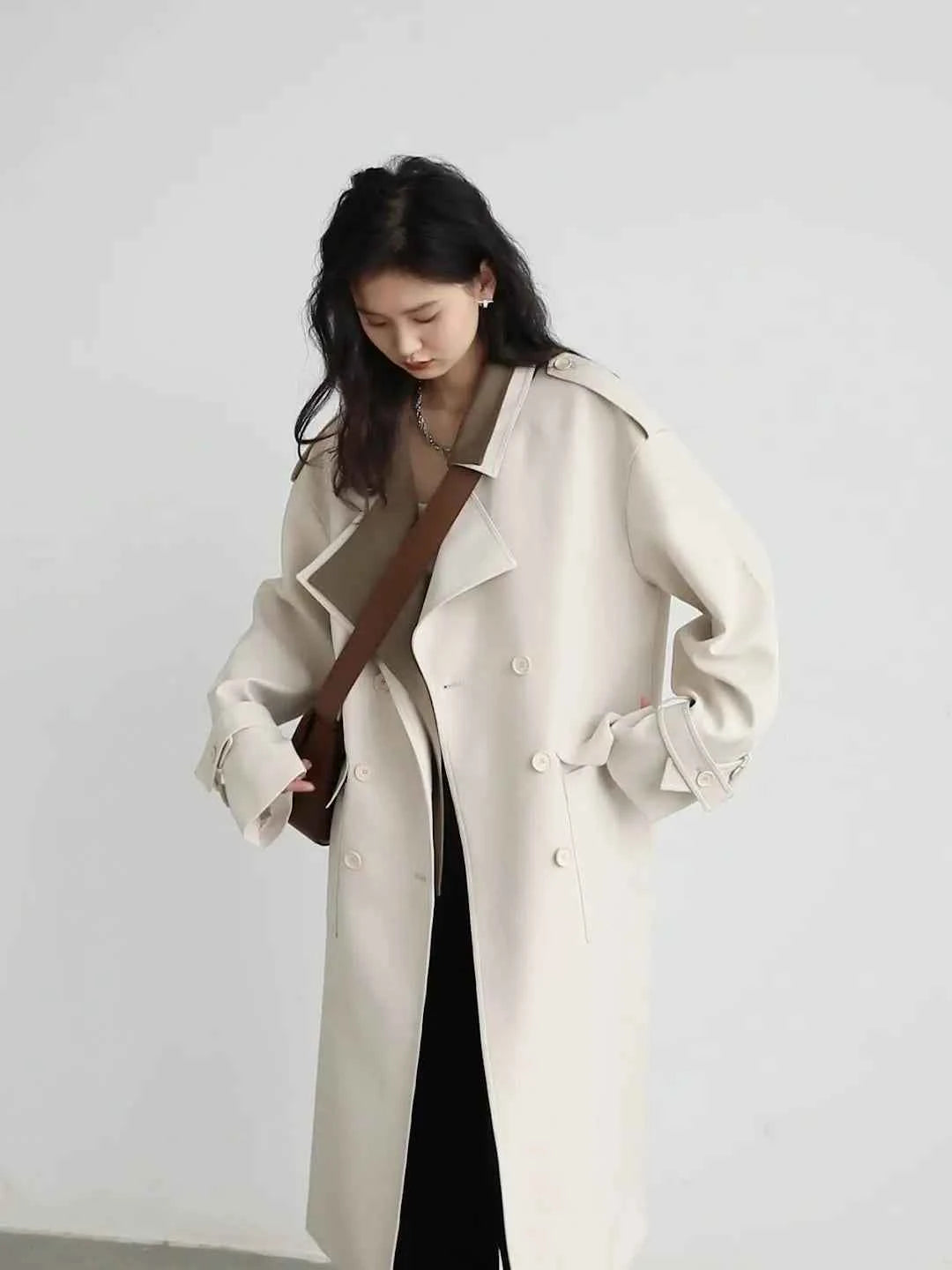 Contrast Lapel Trench Coat