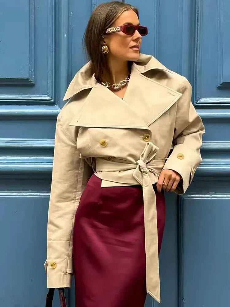 Belted Cropped Trench Jacket