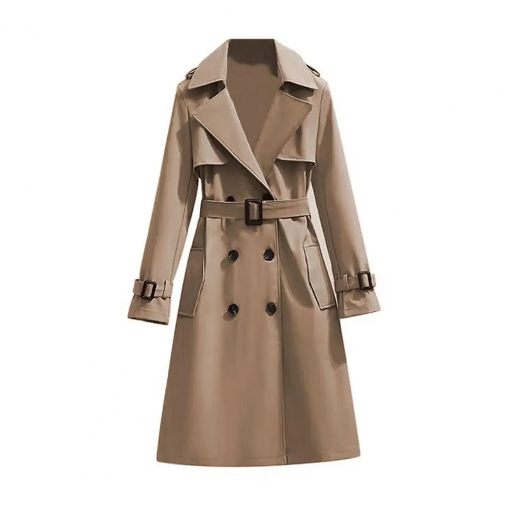 Belted Double-Breasted Long Trench Coat - Isabella Mae