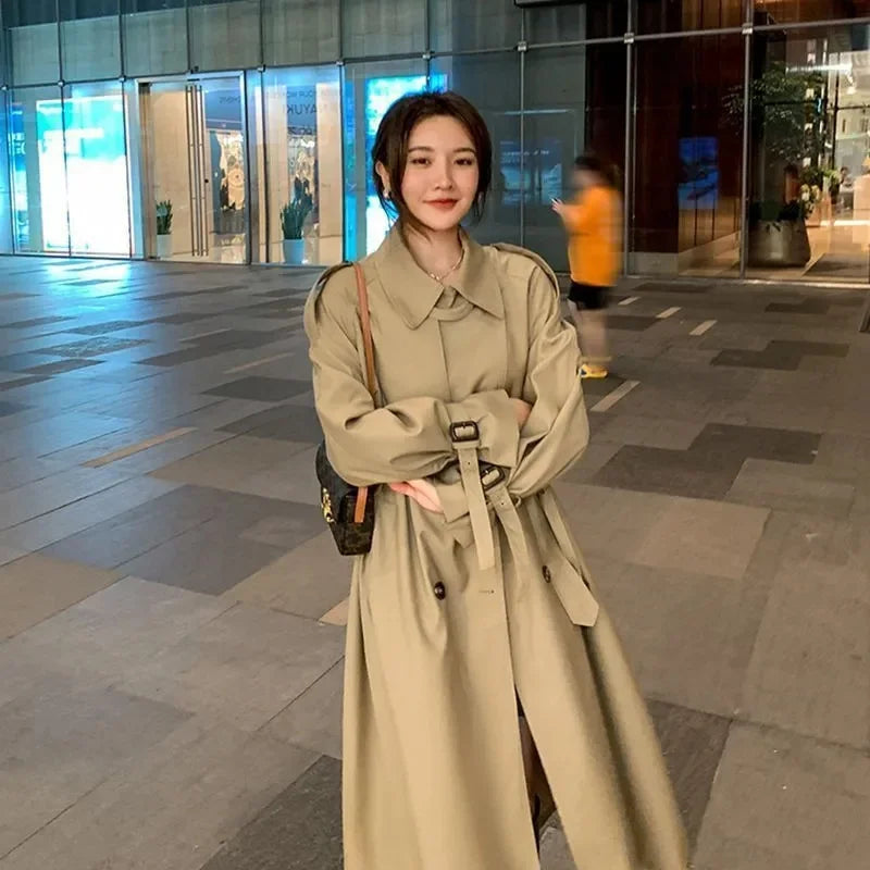 Belted Double-Breasted Long Trench Coat - Isabella Mae