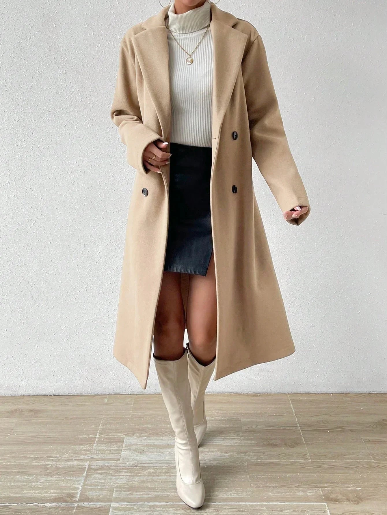Longline Double-Breasted Lapel Coat - Isabella Mae