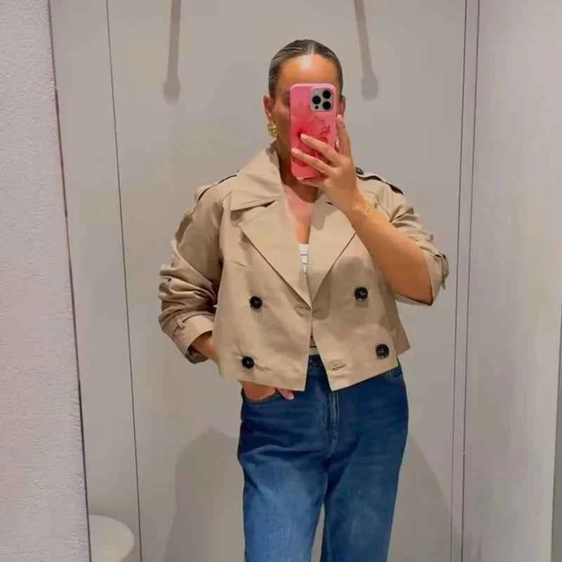 Cropped Double-Breasted Trench Jacket