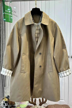Khaki Plaid-Cuff Trench Coat