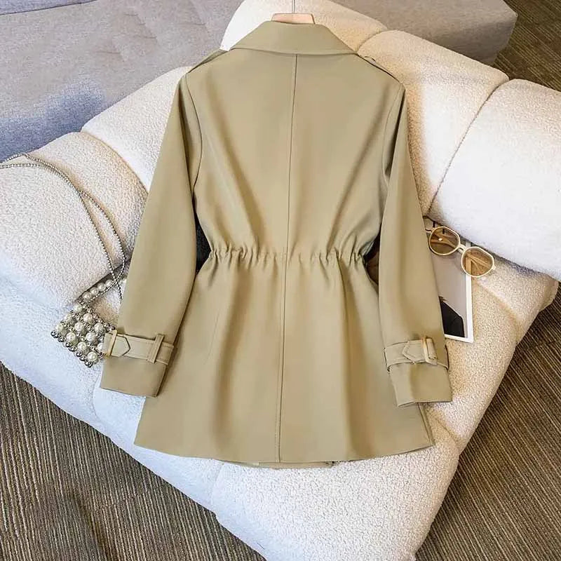 Drawstring Double-Breasted Trench Coat - Isabella Mae