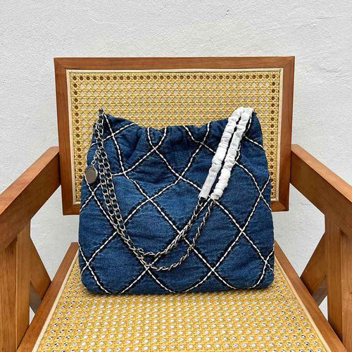 Quilted Patchwork Denim Bucket Tote