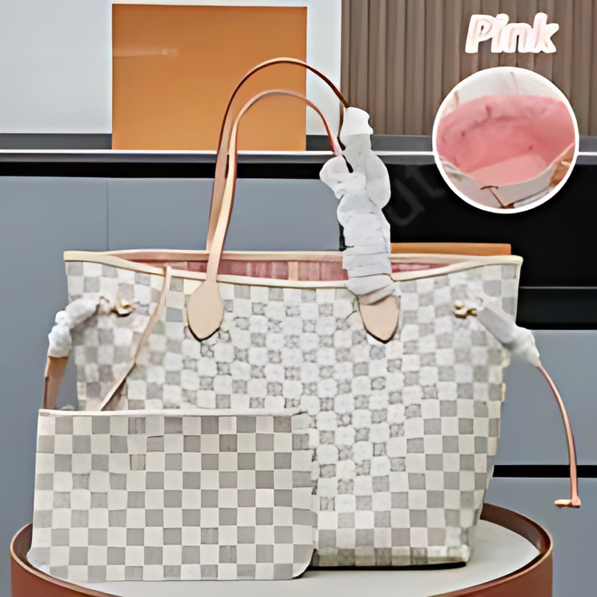 Patterned Chain Trim Tote Bag