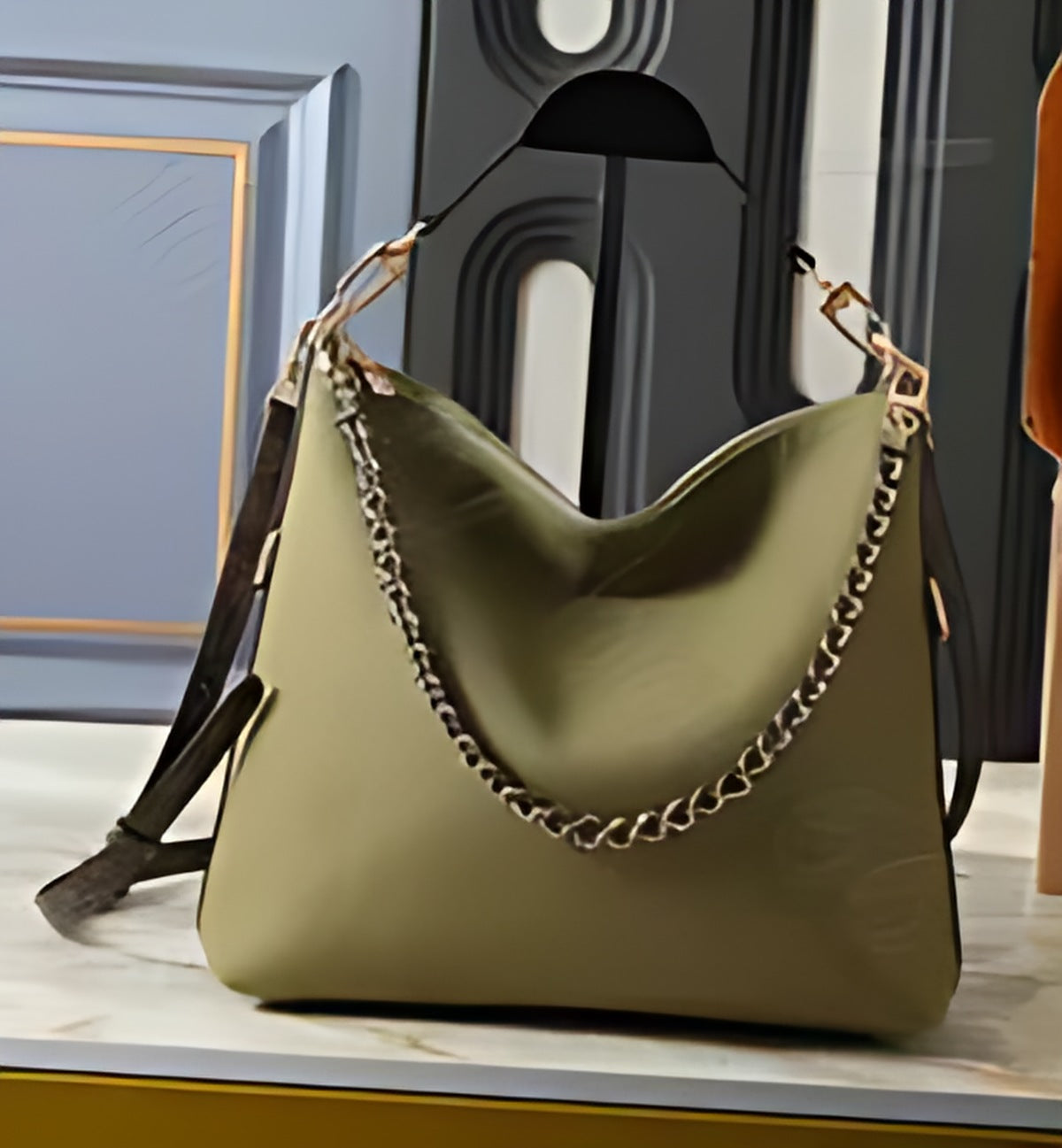 Chain Trim Hobo Shoulder Bag
